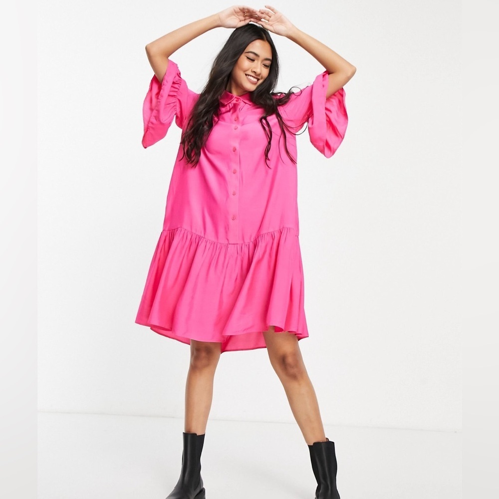 & Other Stories Pink Midi Smock‎ Shirt Dress Size 4